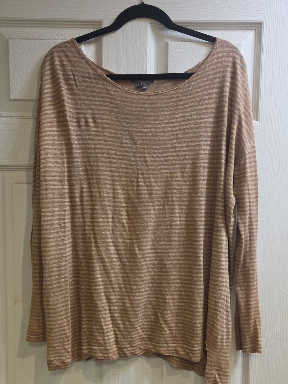 Vince Beige and Cream Striped Long Sleeve Scoop Top